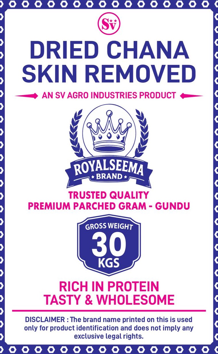 Royalseema Brand — Dried Chana Skin Removed, Gundu, 30 kg